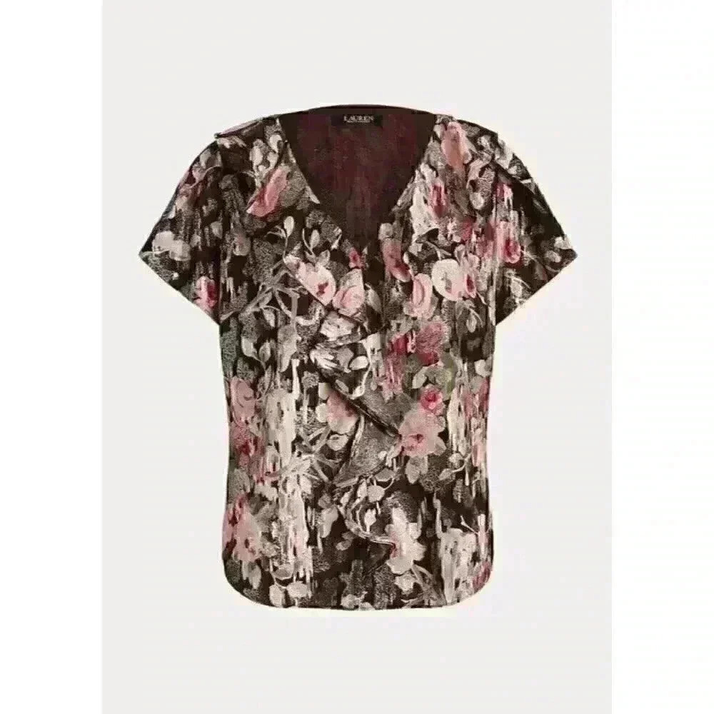 NEW! Lauren Ralph Lauren Women's M Floral Metallic Jacquard Blouse NWT $165